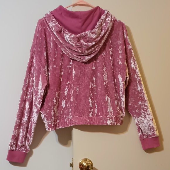 EUC ~Victoria Secret's PINK Velour Full-Zip Crop Hoodie w/ Embroidered Dog Logo - Picture 3 of 4